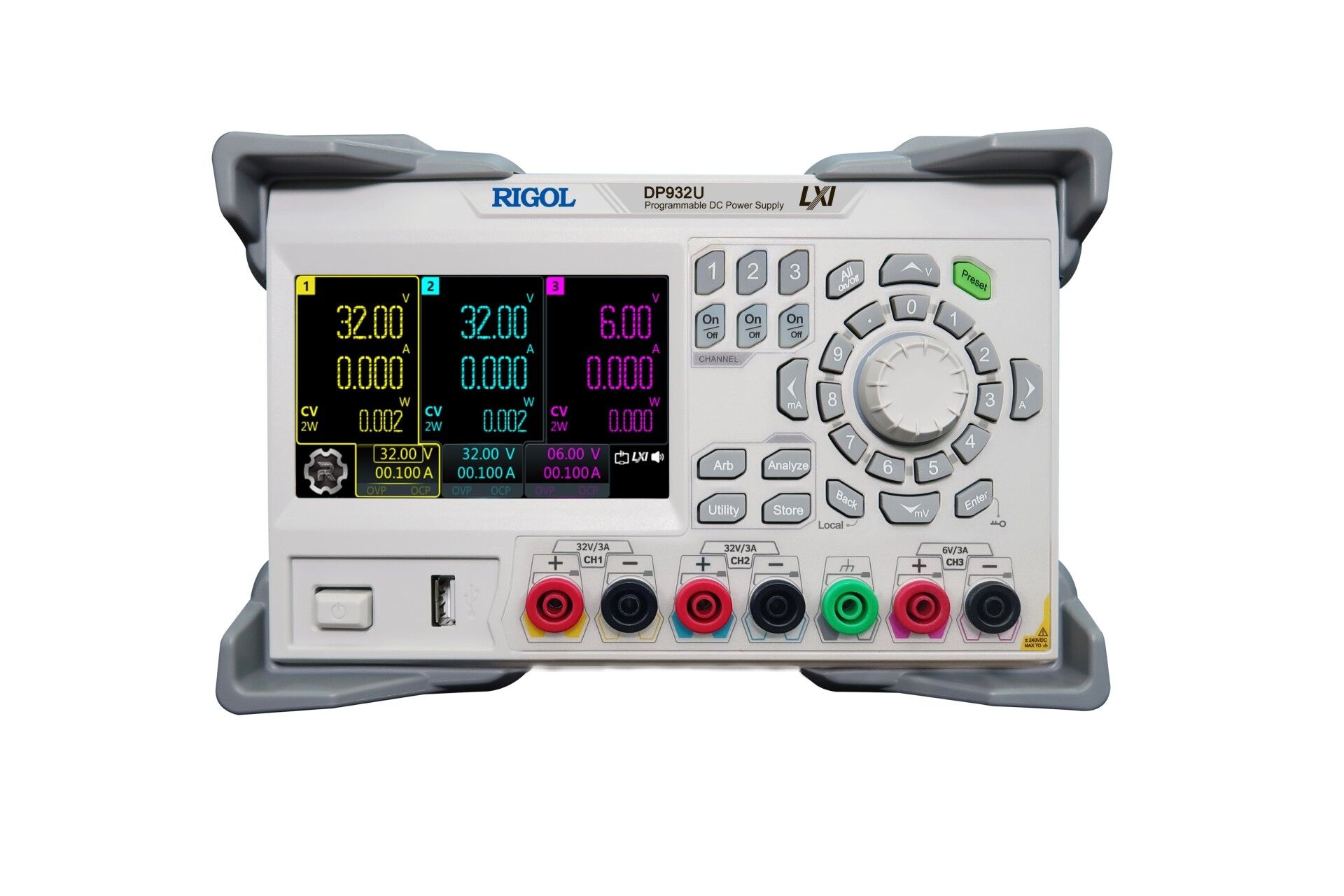 Rigol DP932U 210W 3 İzole Çıkışlı (CH1 / CH2: 0 - 32 V / 0 - 3 A CH3: 6 V / 3 A) Programlanabilir DC Güç Kaynağı