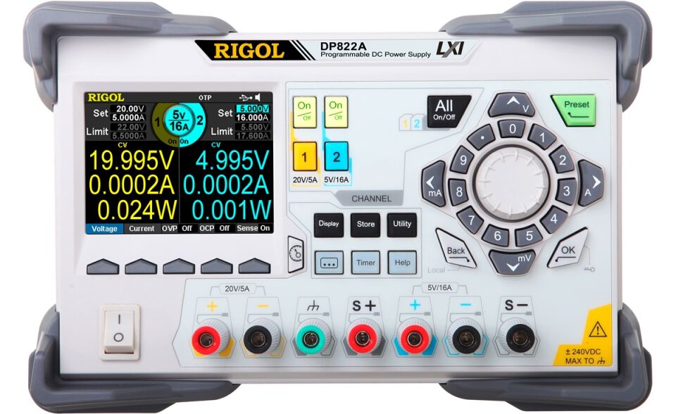 Rigol DP822A 180W 2 Çıkışlı (+20 V / 5 A, +5 V / 16 A) Programlanabilir DC Güç Kaynağı