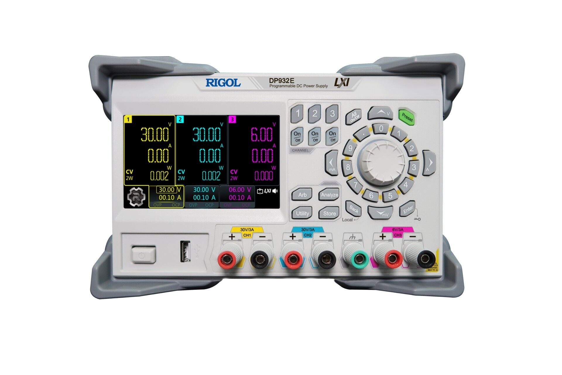 Rigol DP932E 198W 3 İzole Çıkışlı (CH1 / CH2: 0 - 30 V / 0 - 3 A CH3: 6 V / 3 A) Programlanabilir DC Güç Kaynağı