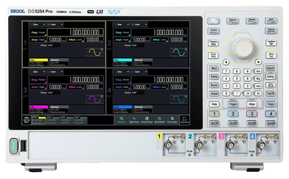 Rigol DG5254 Pro 250 MHz 4 Kanal 16 Bit Fonksiyon / Arbitrary Waveform Jeneratörü